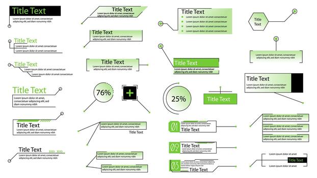 Call outs graphic elements set. Collection of simple line callout titles, hud bars labels with lower and third, window templates with information frames, dashboard menu with text. illustration. vector