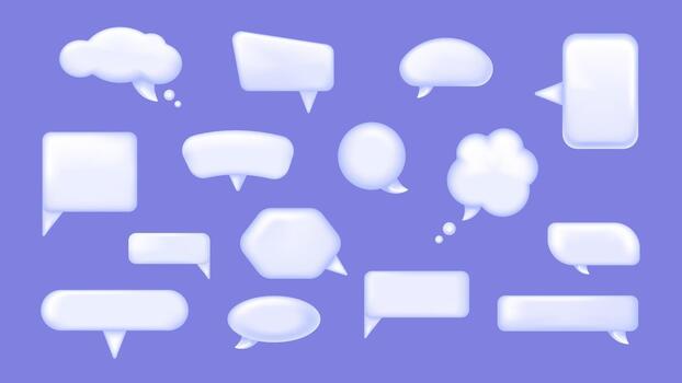Speech bubbles 3d elements set in realistic render design. Collection of white empty chat box frames, dialogue balloons, messages and chatting shapes, round or square templates. illustration. vector