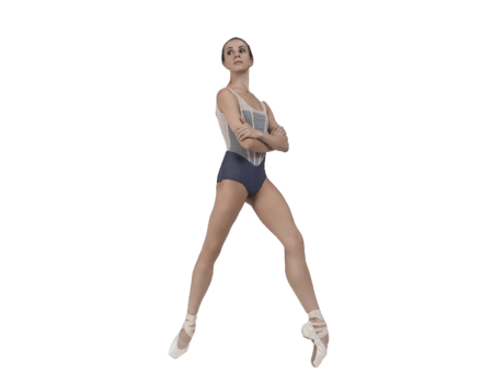 ballerina with beautiful feet poses in a photo studio, a ballerina in a leopard print, with a beautiful inversion isolated object on transparent background png