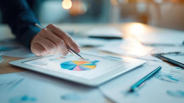 Business Professional Analyzing Data On Digital Tablet. Data-Driven Decision Making In Modern Office photo