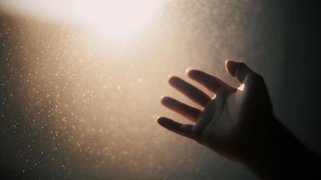 Hand Reaching Towards Light With Bokeh Effect. Symbolizes Hope And Aspiration photo