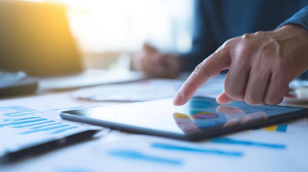 Business Professional Using Tablet For Data Analysis. Digital Technology Enhancing Productivity In Modern Workplace photo