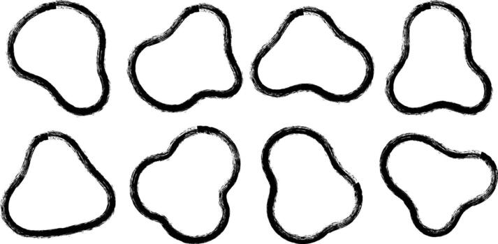 Collection of eight irregular organic blob shapes with rough textured outlines on a white background vector