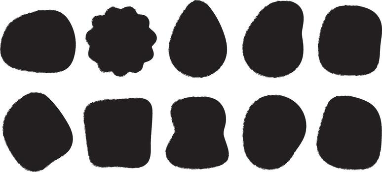 Collection of ten unique black organic abstract shapes and blobs on a white background vector