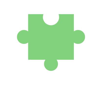 Simple flat green jigsaw puzzle piece in silhouette style. Abstract design for boardgame themes, fun activities, and toy concepts. Ideal for play, table games, or graphic projects. Features clean vector