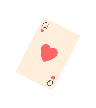 Flat style poker card with heart symbol. Queen of hearts playing card template in isolated layout on table. Recreation and strategy concept for casino or boardgame use. vector