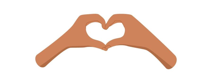 Flat heart hand gesture symbolizing love and solidarity. Hands expressing support and care in a creative way. Illustration reflects unity, hope, connection within diverse communities. vector