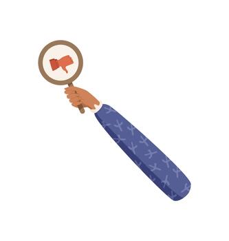 Hand hold cartoon circle symbol. Isolated bad review icon and opinion gesture. Client feedback and negative rate concept. Creative simple style for business or service evaluation. vector