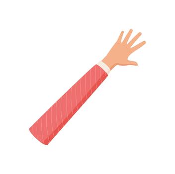 Cartoon hand gesture with open palm shows number five. Flat style hand with pink sleeve and extended fingers represents count or signal. Isolated design suitable for education or professional use. vector