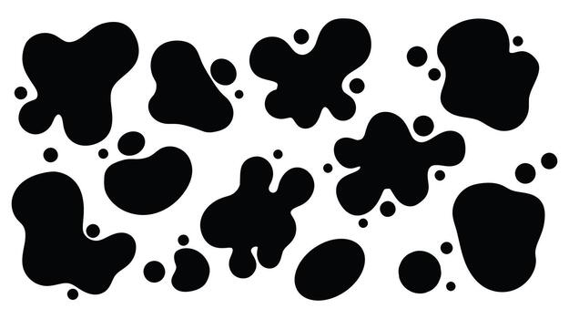 Collection of black ink splatters and blobs in various organic shapes vector