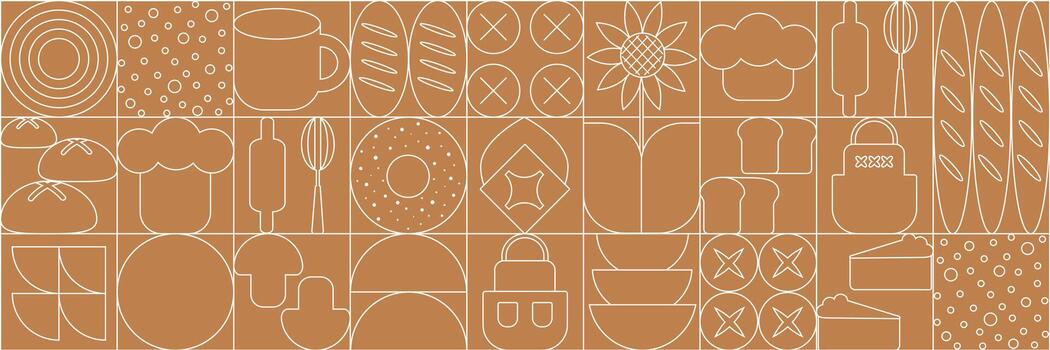 Bread and pastries background. Abstract bakery menu background with line drawing. vector