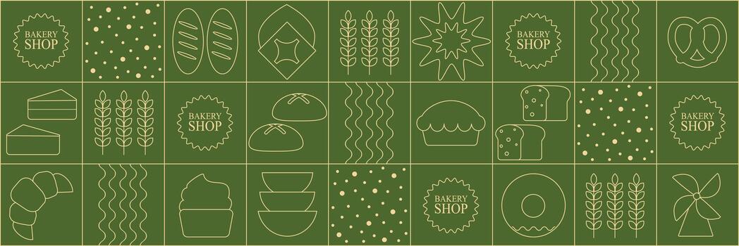 Bread and pastries background. Abstract bakery menu vector