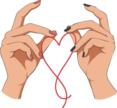 dos manos formando rojo corazón forma con cuerda simbolizando amor conexión y afecto ilustración vector