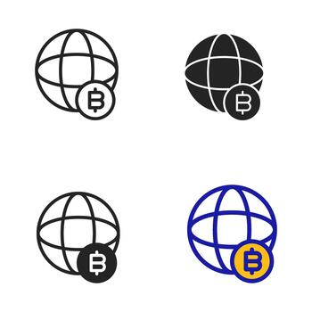 Icon Cryptocurrency Global World. Icon collection with various style icon. vector