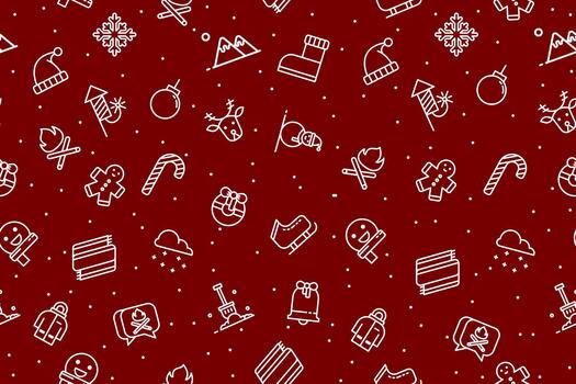 Line Winter icon seamless pattern dark red background. Christmas backdrop pattern. vector