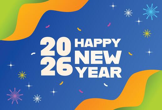 This colorful festive image shows the year 2026 with happy new year. vector