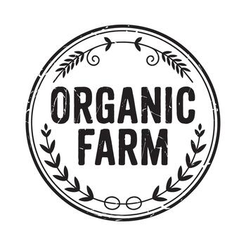 Rustic organic farm emblem with laurel wreath and distressed texture vector