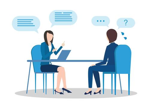 Interview of a female job candidate who was asked so many questions that she was nervous when answering vector