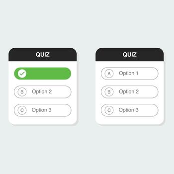 Multiple-choice social media quizzes. One example of a quiz is a correct-answer quiz. vector
