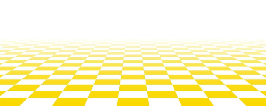 Golden checkerboard floor in perspective. Abstract checkered tile pattern background. Retro horizontal chess board grid plane surface. Vintage yellow empty room checker stage. Ballroom floor vector