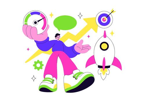 Enterprise Upgrade Illustration Featuring Rocket Launch Symbolizing Strategic Development In Flat Layout vector