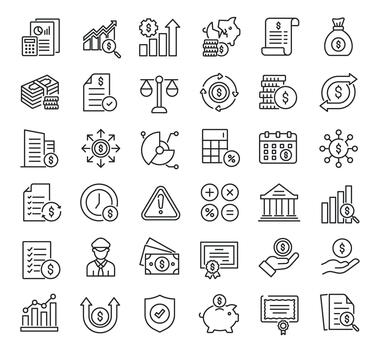 Set of collection line icons related Accounting. Perfect pixel on transparent background vector