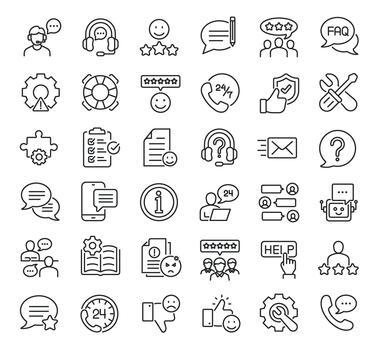 Set of collection line icons related Customer Service. Perfect pixel on transparent background vector