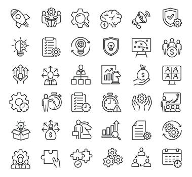 Set of collection line icons related Project Management. Perfect pixel on transparent background vector