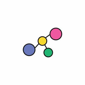 Colorful molecule icon with connected nodes and atomic structure. Modern graphic for science, tech, and medical branding vector