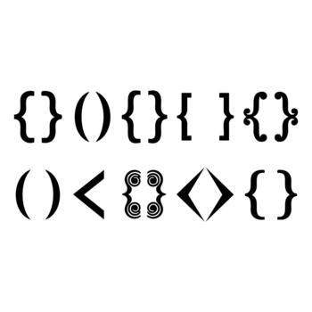 Collection of ten black bracket and parenthesis symbols used in typography, coding, and mathematical contexts vector