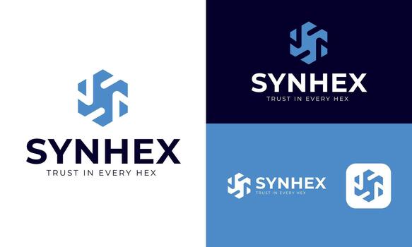 Synhex Logo, Modern Hexagon Tech Symbol for Digital Solutions, Software, and Innovation Branding vector