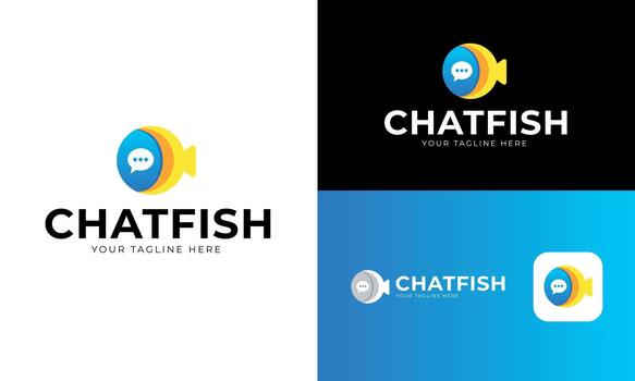 Chatfish Log, Creative Fish and Chat Bubble Icon for Messaging Apps, Tech Brands and Communication Services vector