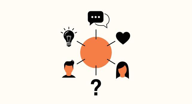 Diagram showing connections between people, ideas, communication, and emotions with an unknown factor vector