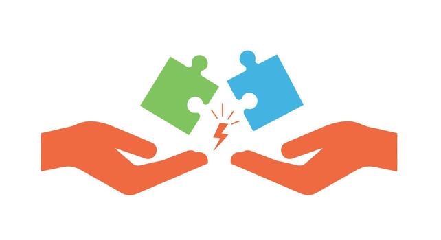 Hands holding puzzle pieces with lightning, isolated on, representing a clash of ideas and the potential for conflict vector
