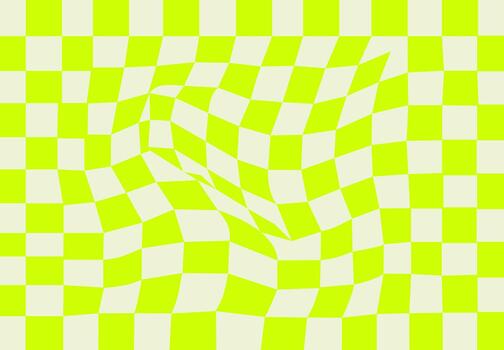 Lime Yellow Wavy Grid Checker Pattern Design vector
