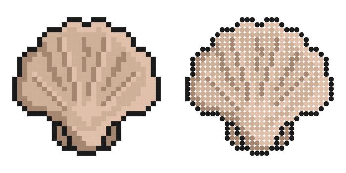 Pixel icon. Closed sea shell. Scallop, edible shellfish and seafood. Simple retro game isolated on white background vector