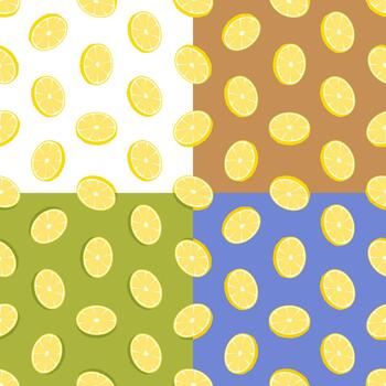 set of seamless patterns with sliced lemon rings. Lemon with chopped zest. Ornament vector