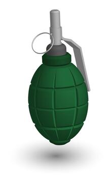 Isometric Combat hand fragmentation ribbed grenade with cube. Explosive objects, soldier weapon. Realistic 3D isolated on white background vector