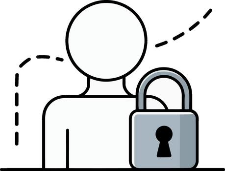 persona icono con candado y rayado línea grafico seguridad vector