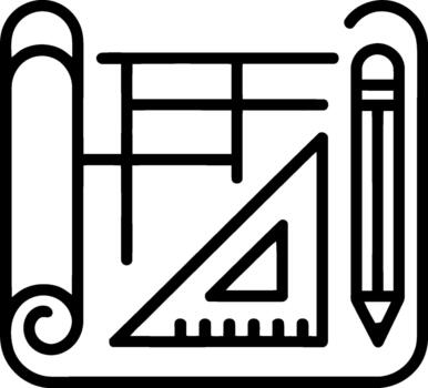 Blueprint plan with pencil and triangle ruler icon drawing drafting vector