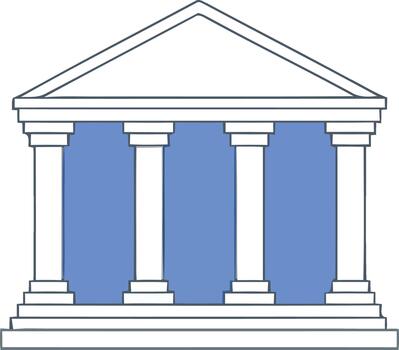 Simple line drawing of a classical building facade with columns and a pediment architecture vector