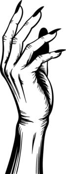 Black and white illustration of a hand with long sharp fingernails claws vector