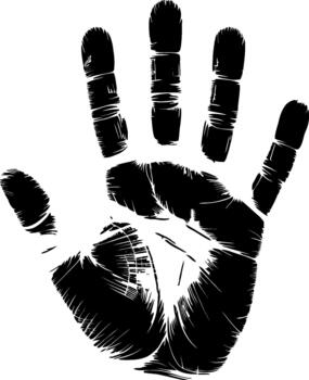 Black handprint with textured lines on white background imprint vector