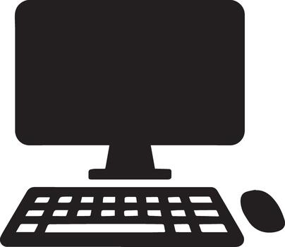 computadora escritorio icono ordenador personal monitor teclado y ratón silueta tecnología ui símbolo diseño vector