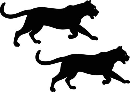 A sleek black silhouette of two panthers in a dynamic prowling pose vector