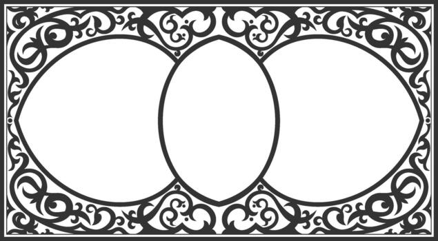 florido triple oval marco con elegante volutas frontera vector