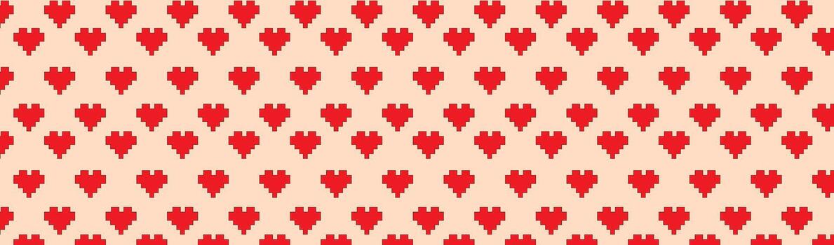 red heart pixel, pattern on a pink background vector