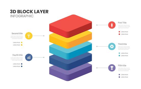 3d block layers business infographic template with 5 steps template. vector