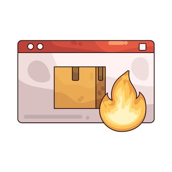 Browser Window with Burning Package Illustration vector
