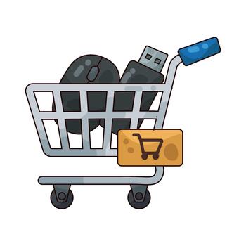 compras carro con computadora ratón y Unidad flash vector